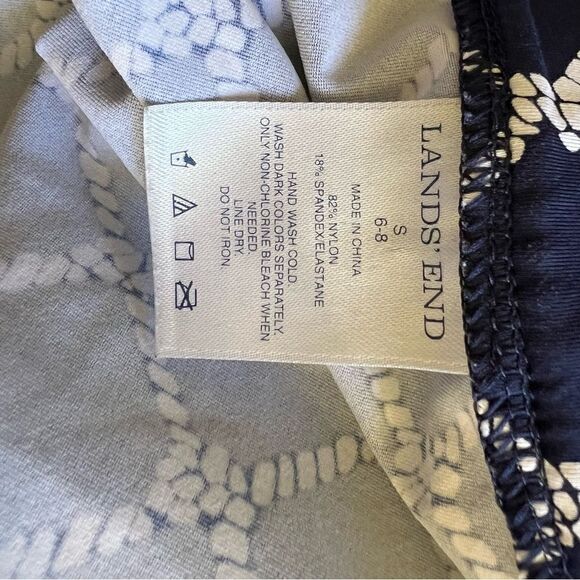 Lands End Navy + White Trellis Design Stretchy Long Sleeve Dress Small - Picture 5 of 5